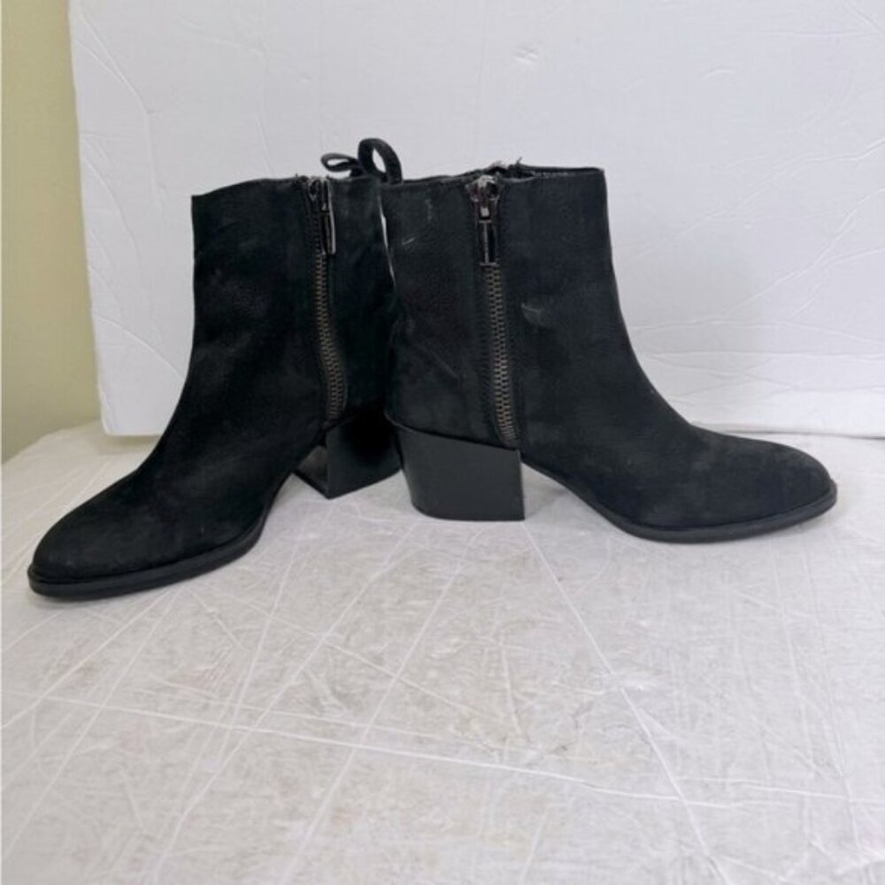 VINCE CAMUTO Imala Double Zip Mid Heel Booties Leather Moto Boots Punk Black 7 - Picture 12 of 16